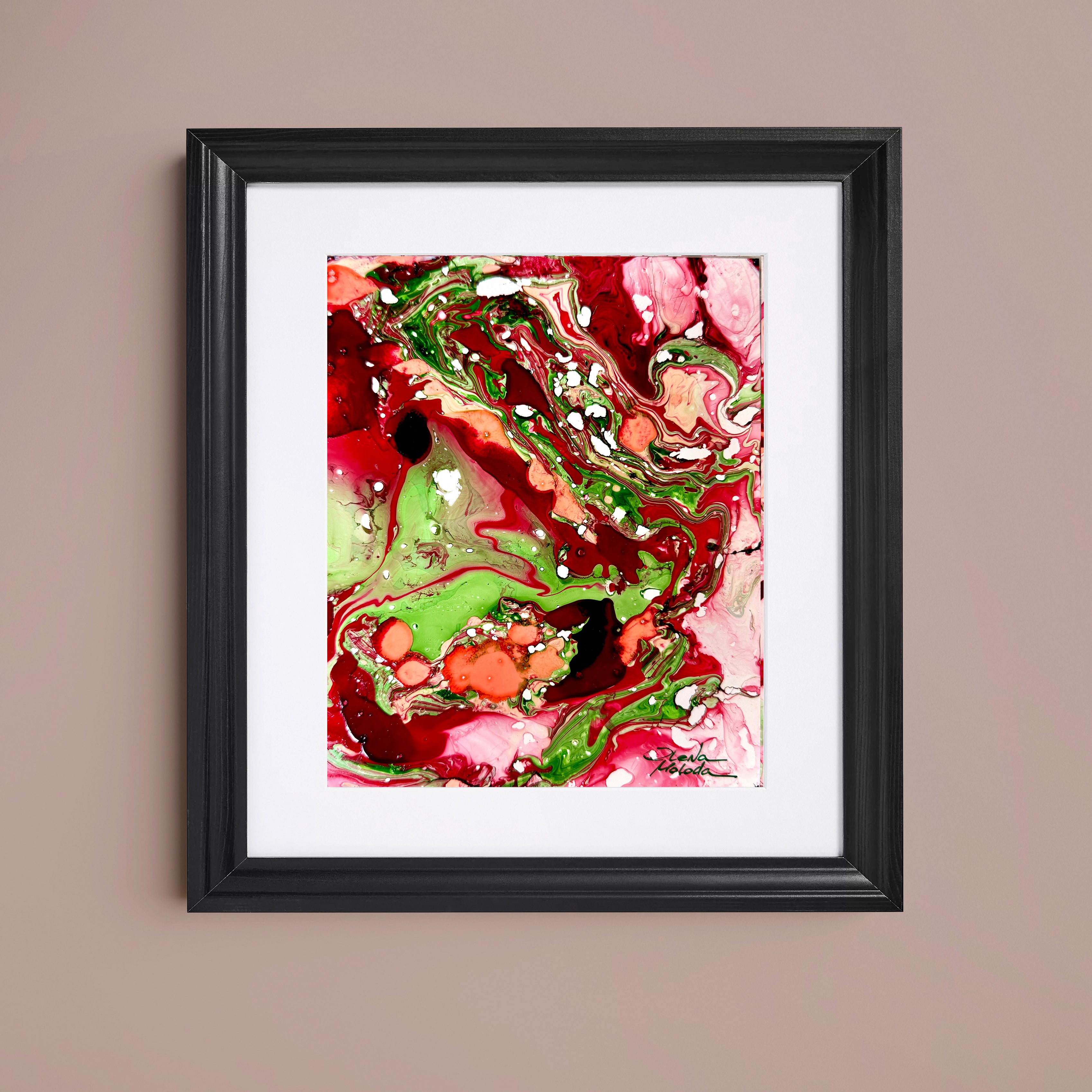 Liquid glass, Original painting on paper, 18x13cm, Green Peaceful World Y115