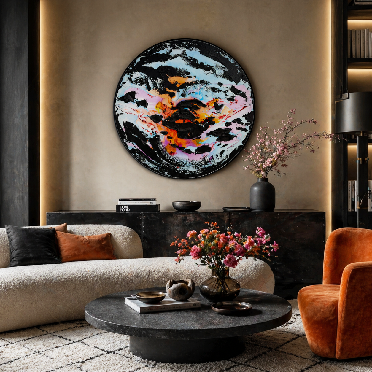 Moltenism, Contemporary Round Wall Art, 90x90cm, Round, MO23