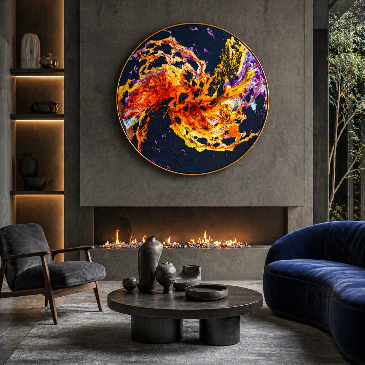 Moltenism, Round Abstract Painting for Interior, 90x90cm, Round, MO24