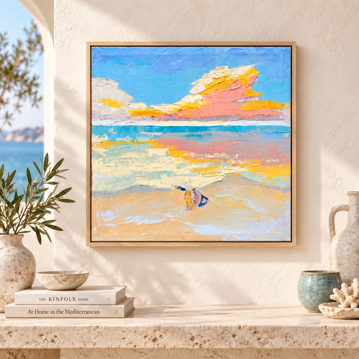 Colorful Atlantic Shore – Gran Canaria Beach Painting, 30x30cm